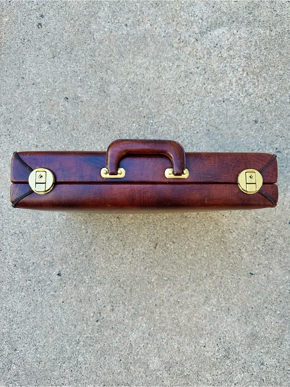 Vintage Classic Marbled Brown Leather Attaché Briefcase for Men, Hard Suitcase